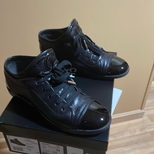 Authentic Chanel black leather sneakers, size 38